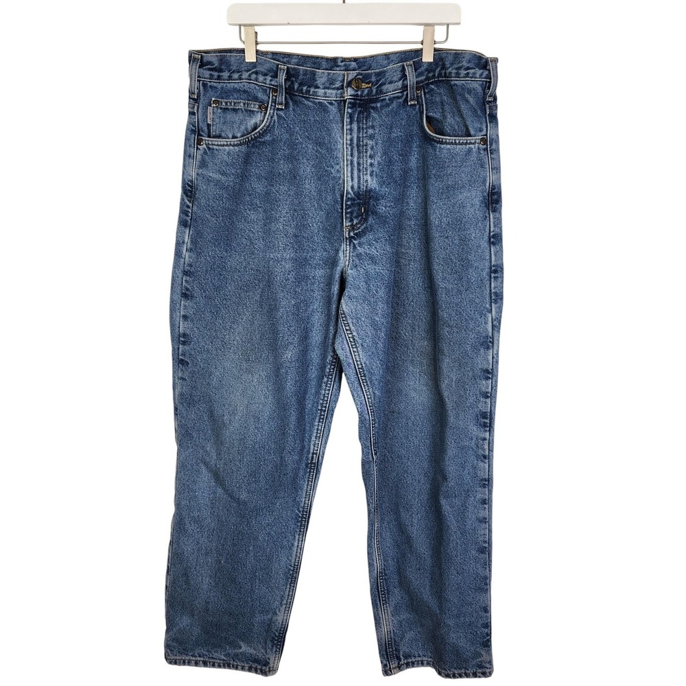 CARHARTT Jeans Mens 38 x 29.5 Blue Plaid Flannel Lined Relaxed Fit Workwear